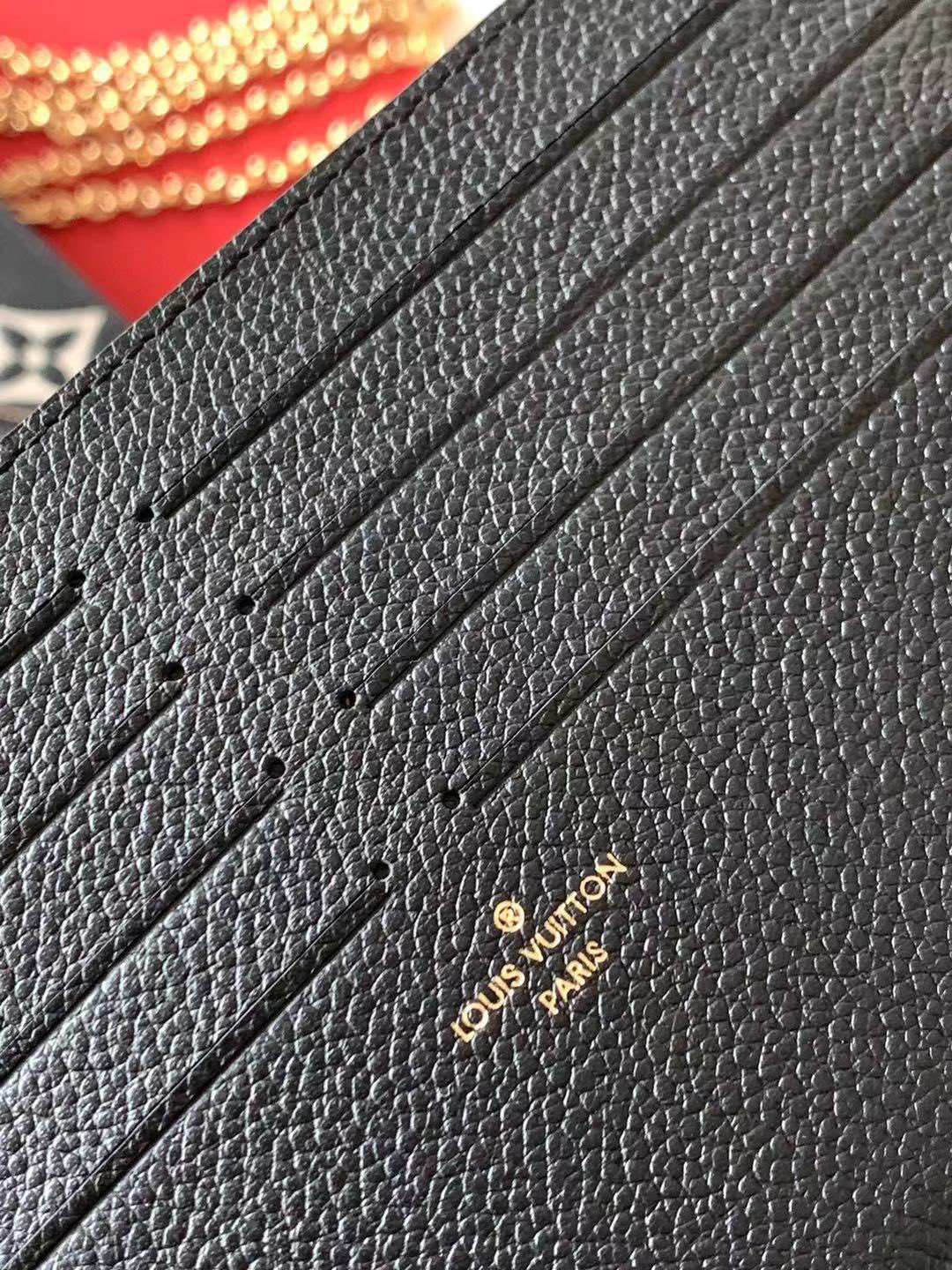 M61276 M64064 M64065 This Pochette F licie chain bag features Monogram Imprente leather depic