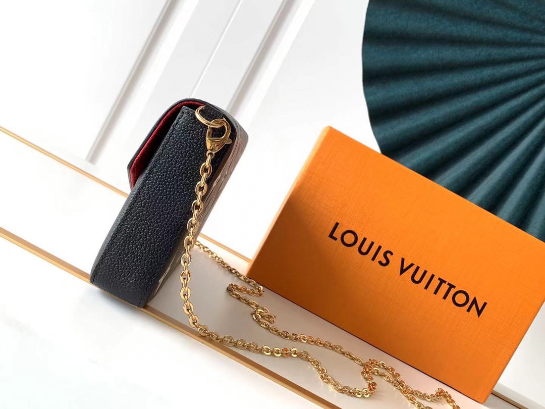 M61276 M64064 M64065 This Pochette F licie chain bag features Monogram Imprente leather depic