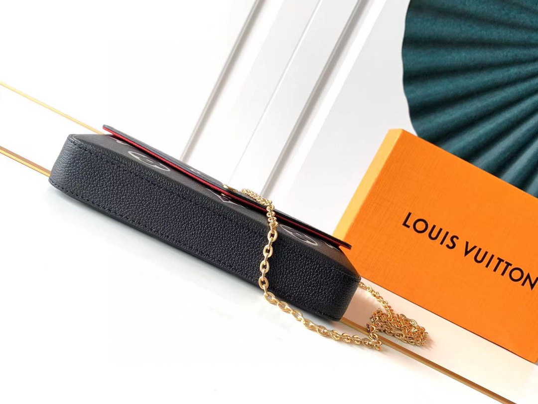 M61276 M64064 M64065 This Pochette F licie chain bag features Monogram Imprente leather depic