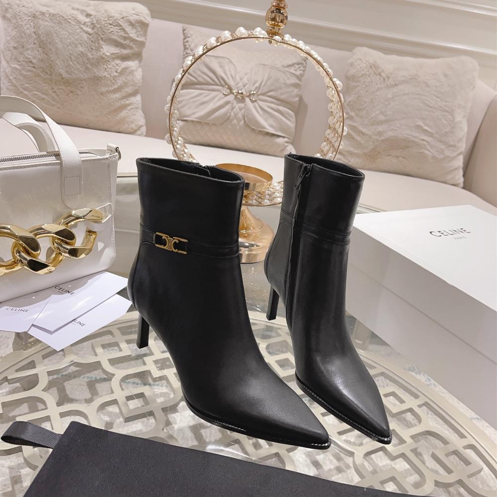 Celine AutumnWinter New Simple Pointed Toe High Heel Short Boots Vintage Simple and Fa