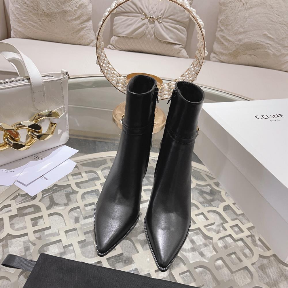Celine AutumnWinter New Simple Pointed Toe High Heel Short Boots Vintage Simple and Fa
