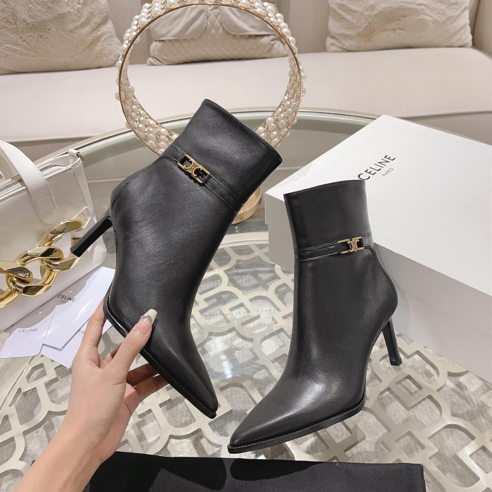 Celine AutumnWinter New Simple Pointed Toe High Heel Short Boots Vintage Simple and Fa
