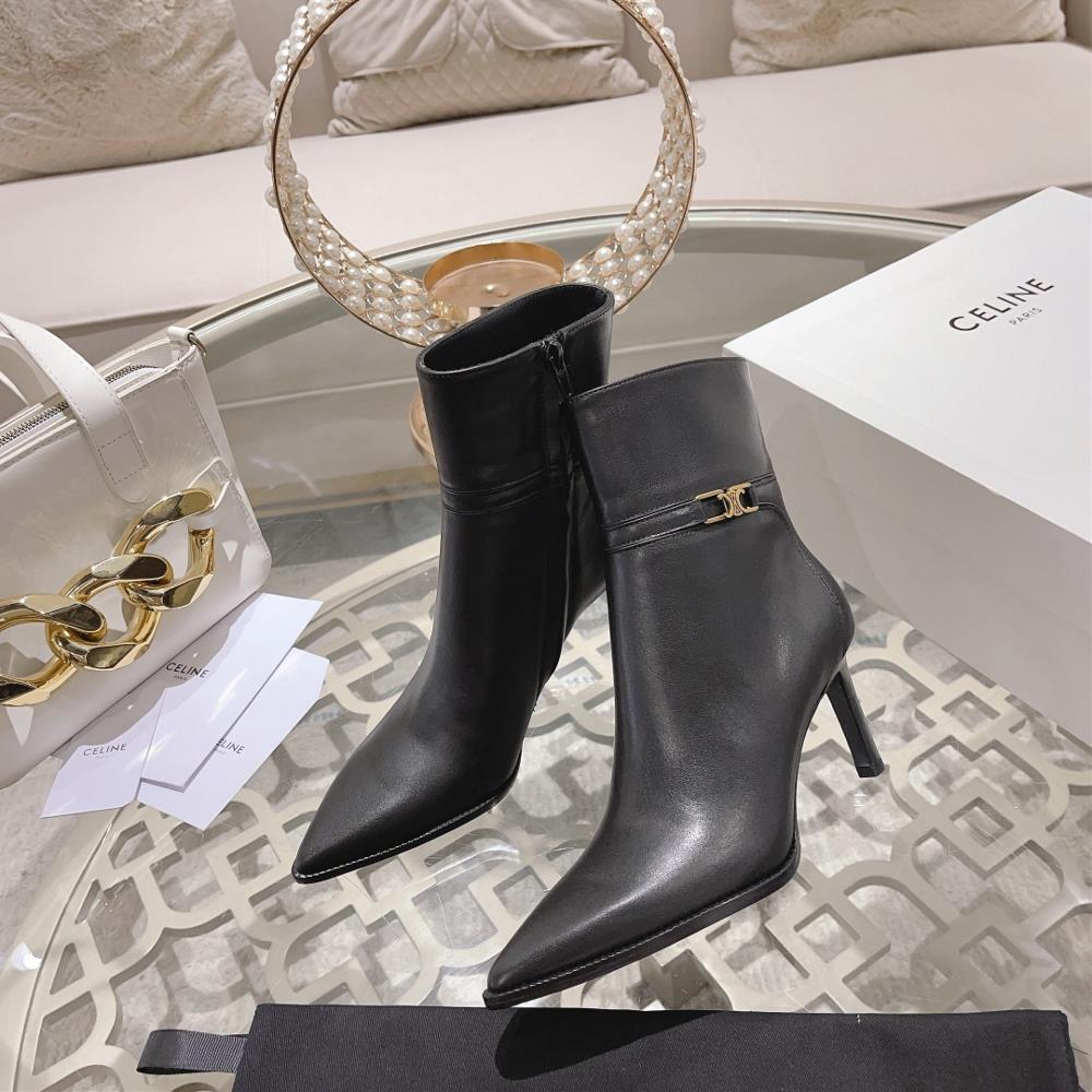 Celine AutumnWinter New Simple Pointed Toe High Heel Short Boots Vintage Simple and Fa
